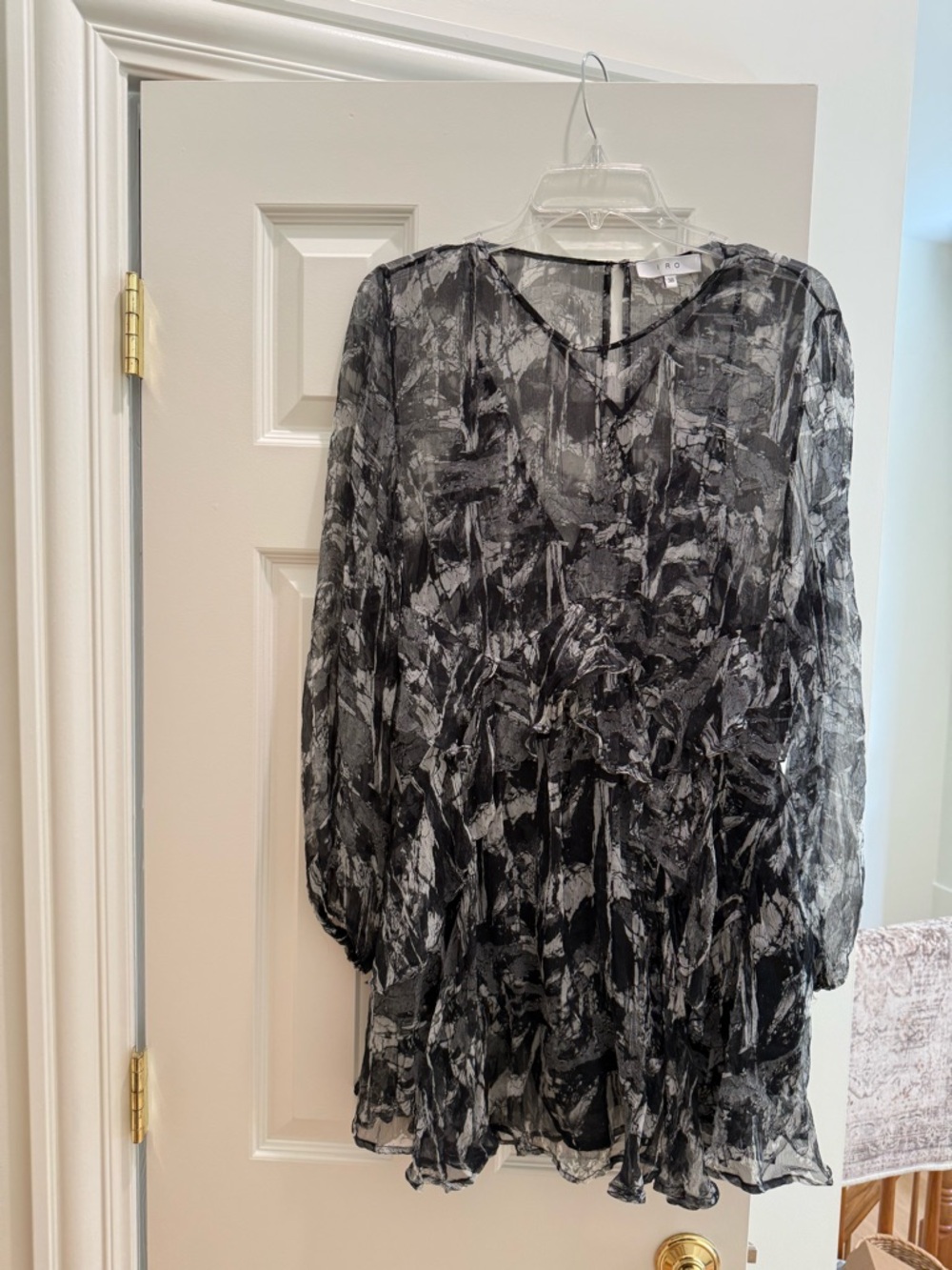 IRO Black and Gray Long Sleeve Printed Dress
